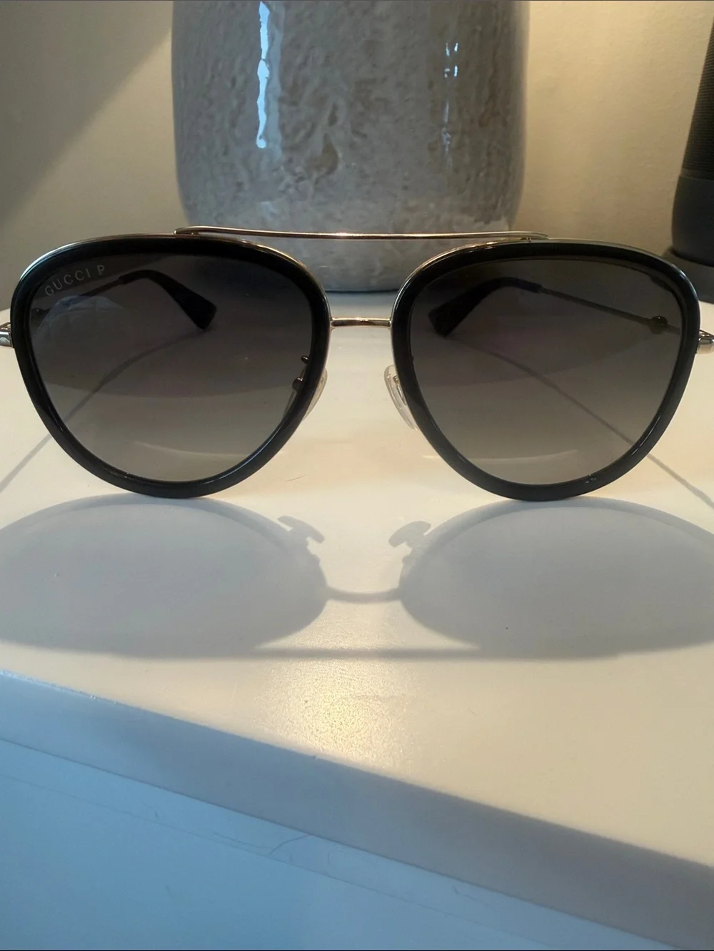Gucci Black Frame Gray Gradient Aviator Sunglasses